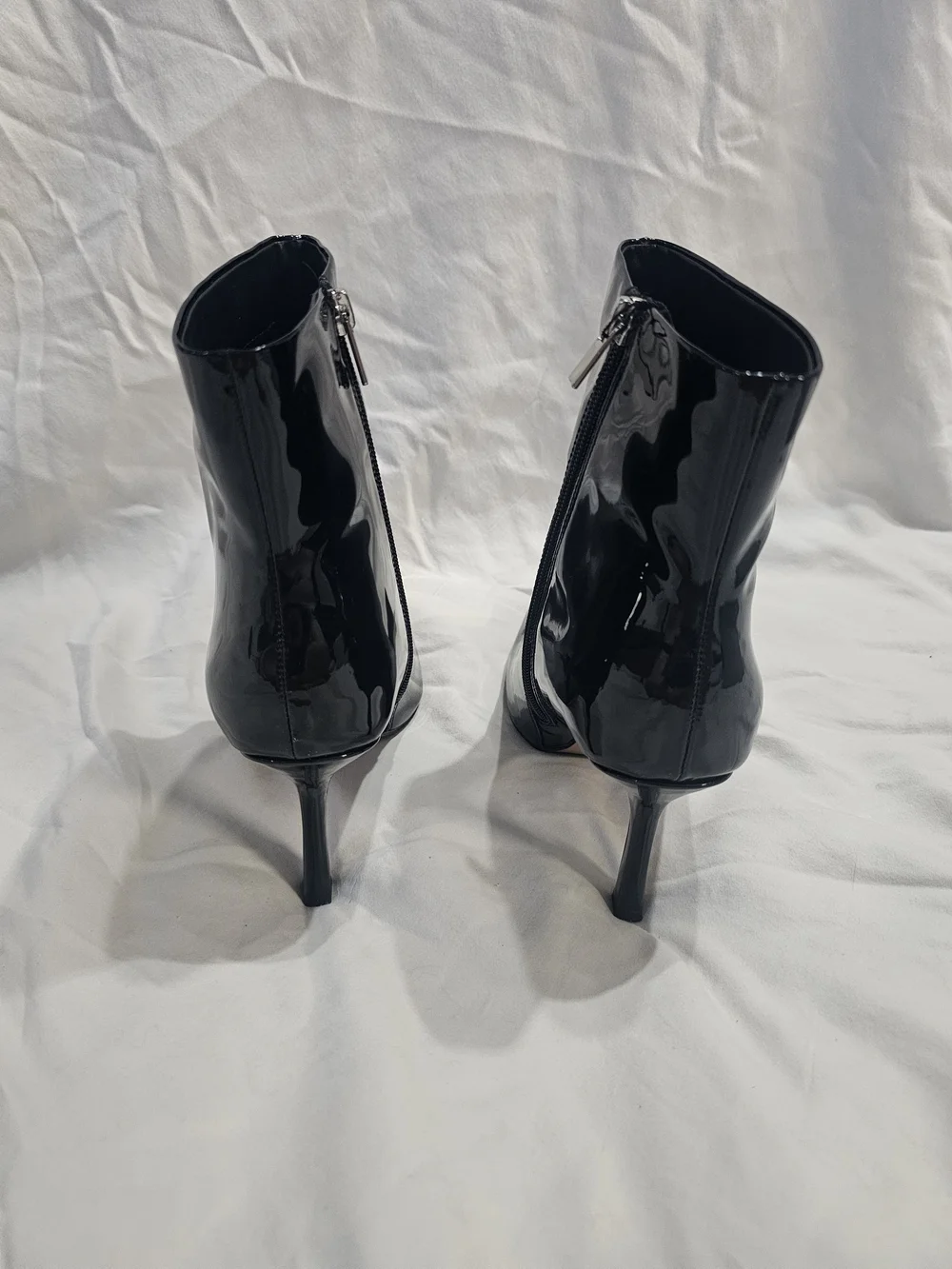 Black Patent Pointed-Toe Stiletto Ankle Boots